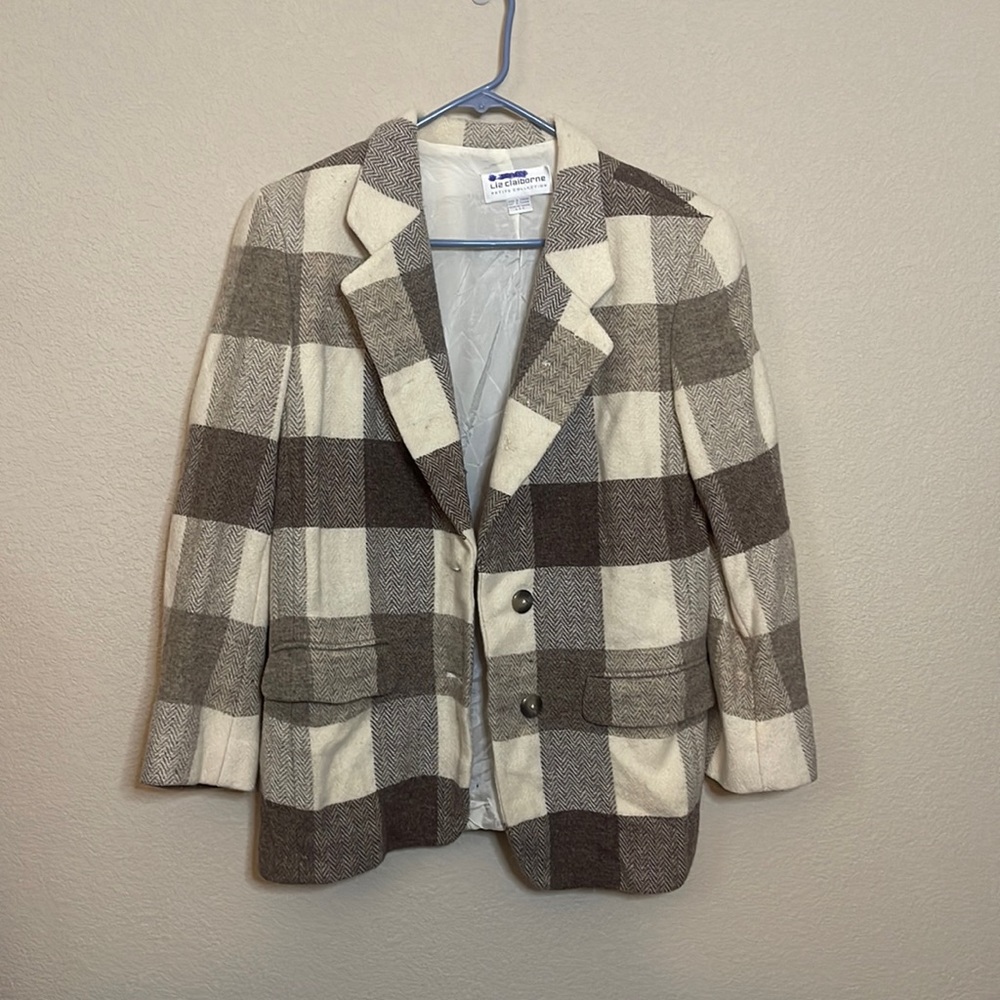 Wool beige plaid blazer
